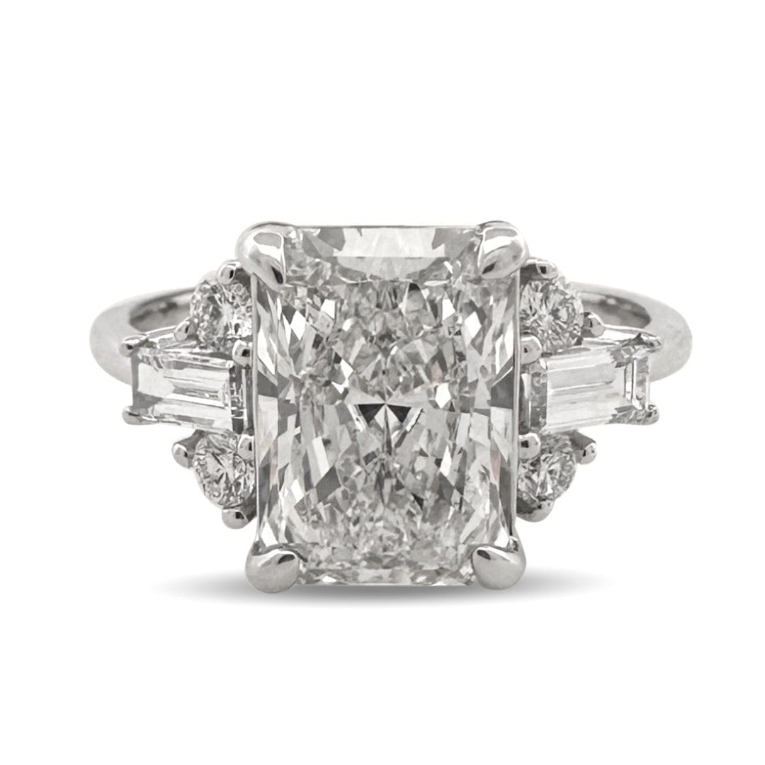 IGI Graded 2.76ct Radiant Cut Center with Baguette & Round Lab-Grown Diamond Engagement Ring 14k White Gold