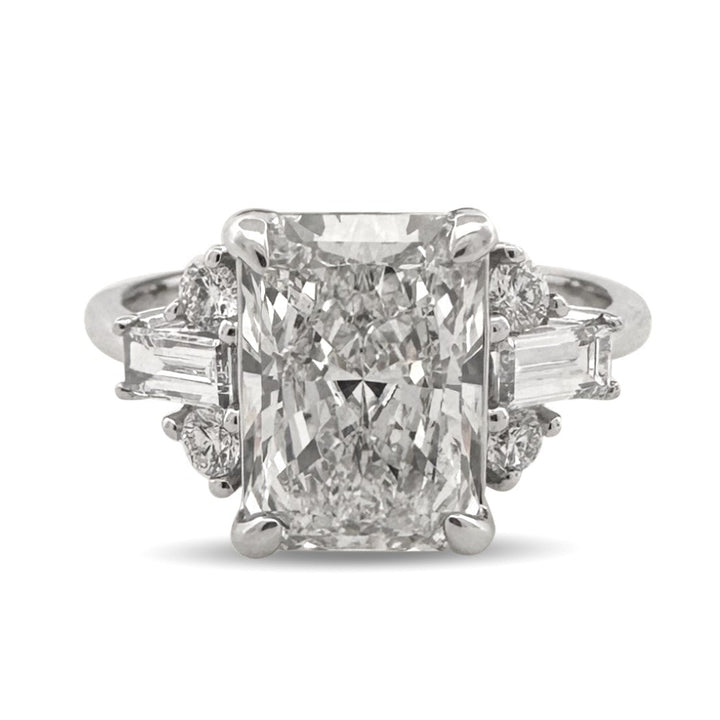 IGI Graded 2.76ct Radiant Cut Center with Baguette & Round Lab-Grown Diamond Engagement Ring 14k White Gold