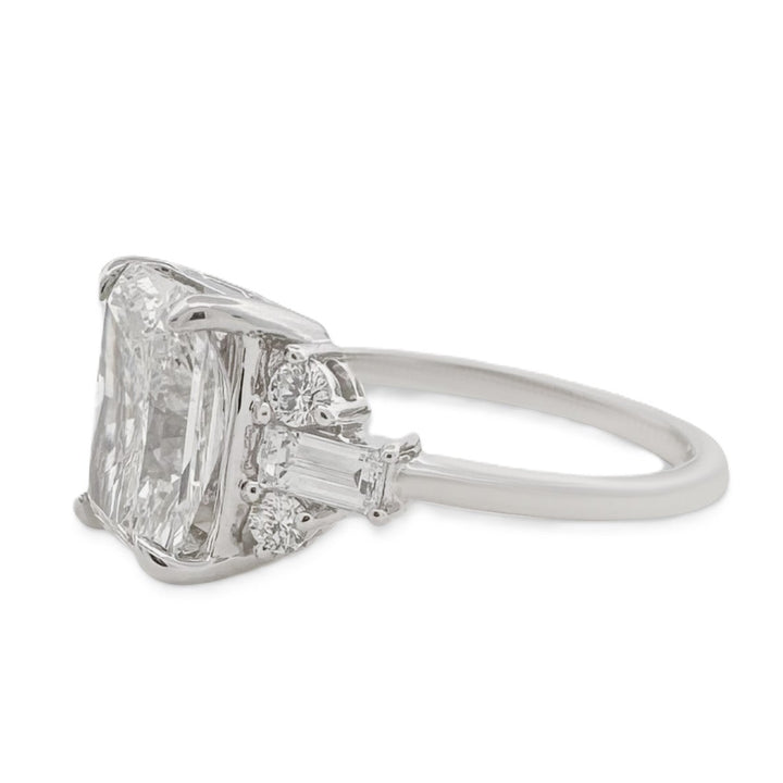 IGI Graded 2.76ct Radiant Cut Center with Baguette & Round Lab-Grown Diamond Engagement Ring 14k White Gold