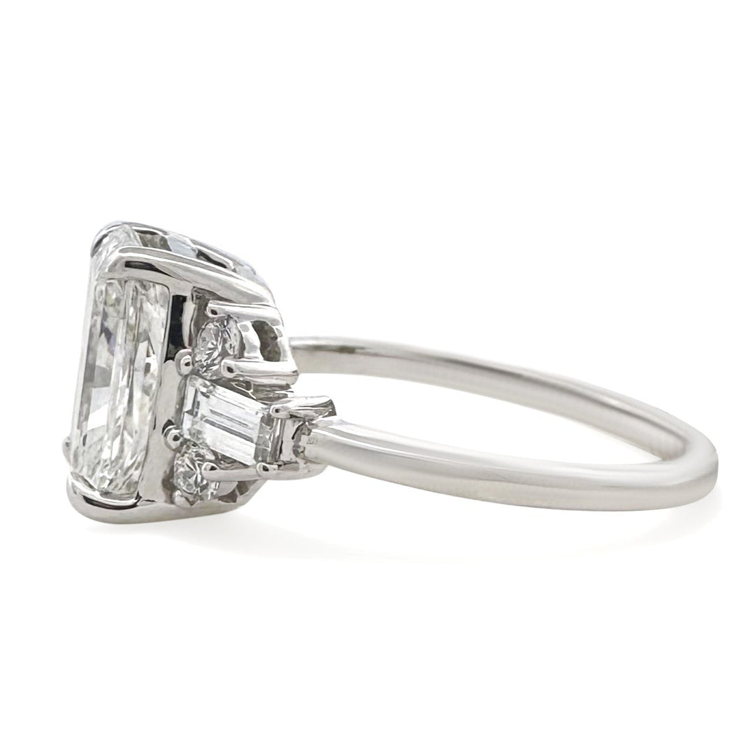 IGI Graded 2.76ct Radiant Cut Center with Baguette & Round Lab-Grown Diamond Engagement Ring 14k White Gold