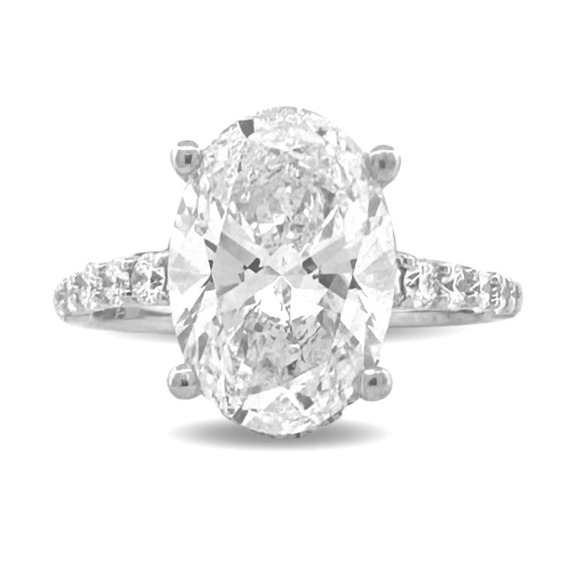IGI Graded 4.03ct Oval & Round Brilliant Lab-Grown Diamond Halo Wedding Set in 14k White Gold