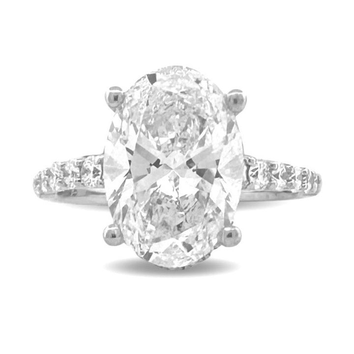 IGI Graded 4.03ct Oval & Round Brilliant Lab-Grown Diamond Halo Wedding Set in 14k White Gold