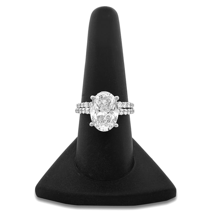 IGI Graded 4.03ct Oval & Round Brilliant Lab-Grown Diamond Halo Wedding Set in 14k White Gold