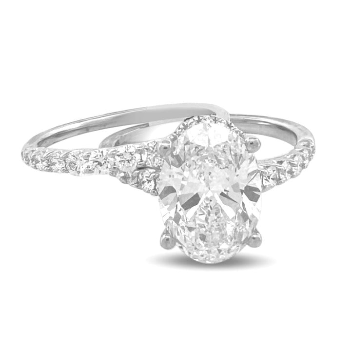 IGI Graded 4.03ct Oval & Round Brilliant Lab-Grown Diamond Halo Wedding Set in 14k White Gold
