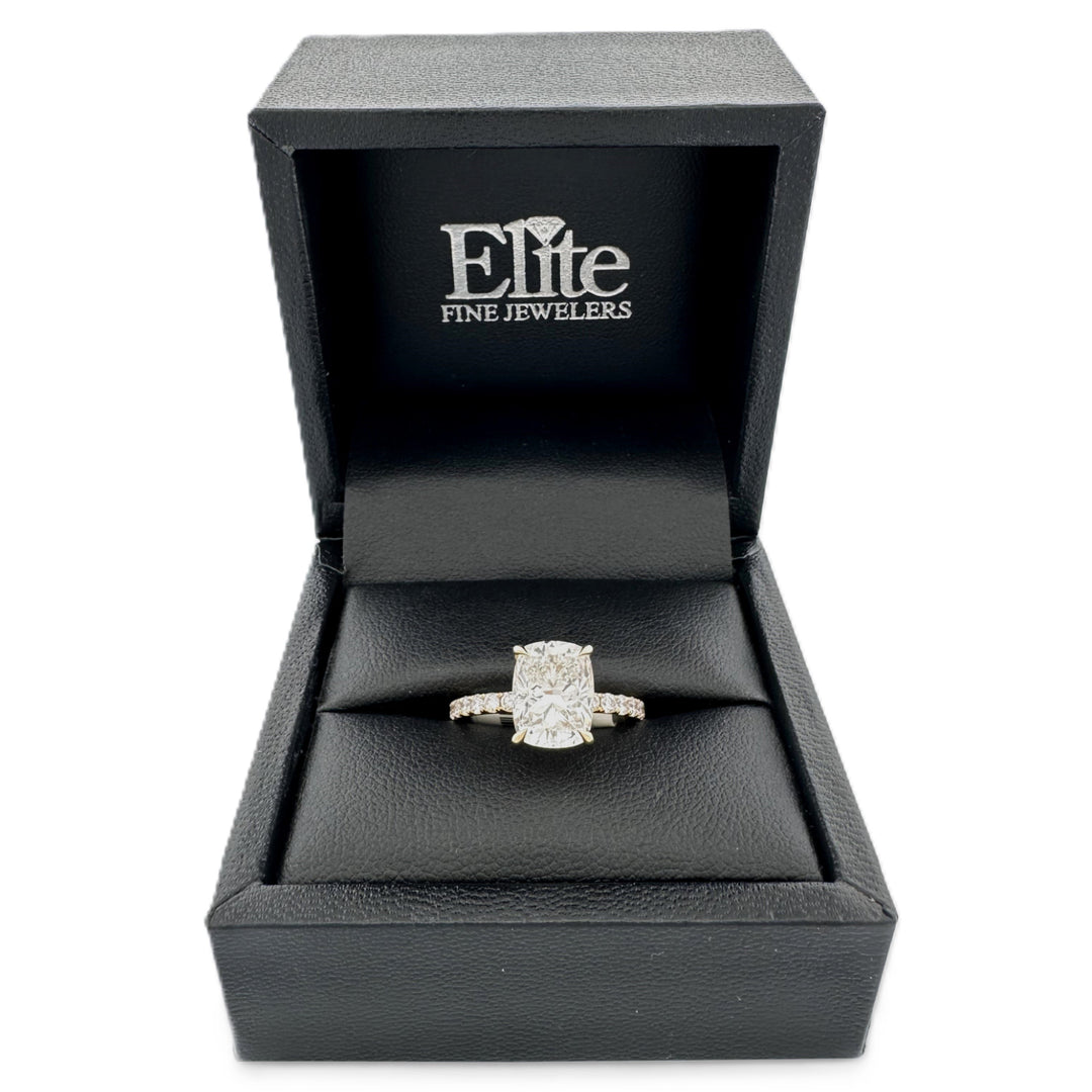 IGI Graded 4.03ct Cushion Cut with Hidden Halo Lab-Grown Diamond Engagement Ring in 14k Yellow Gold