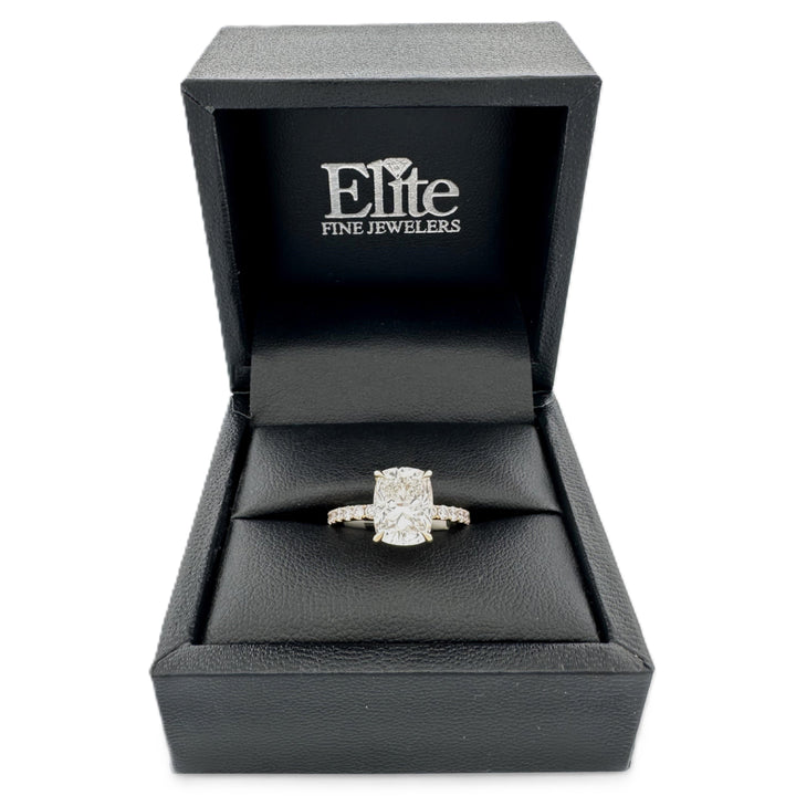 IGI Graded 4.03ct Cushion Cut with Hidden Halo Lab-Grown Diamond Engagement Ring in 14k Yellow Gold