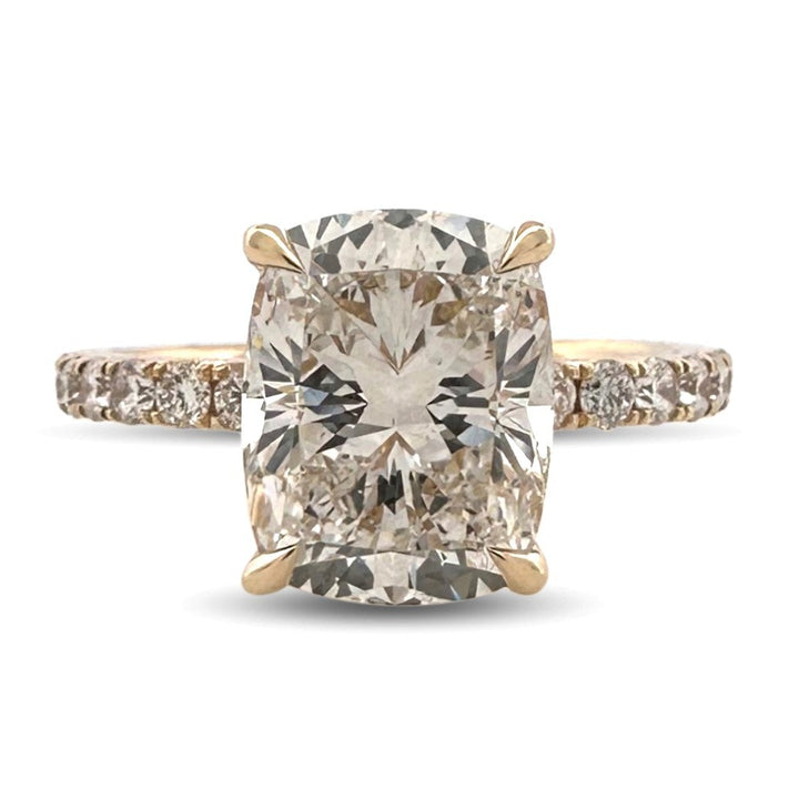 IGI Graded 4.03ct Cushion Cut with Hidden Halo Lab-Grown Diamond Engagement Ring in 14k Yellow Gold