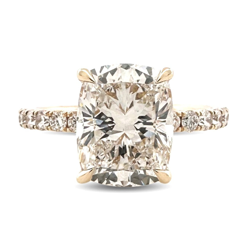 IGI Graded 4.03ct Cushion Cut with Hidden Halo Lab-Grown Diamond Engagement Ring in 14k Yellow Gold