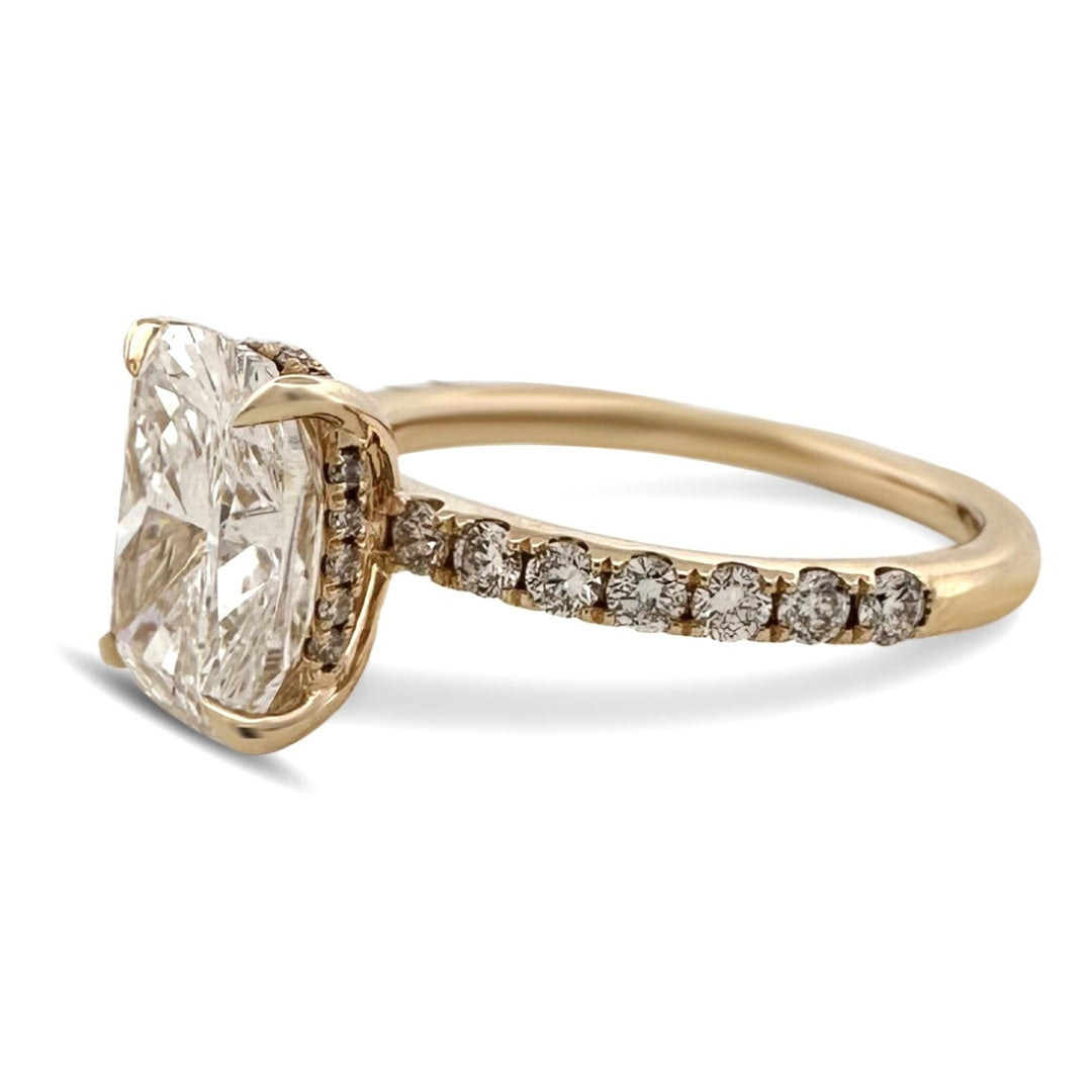 IGI Graded 4.03ct Cushion Cut with Hidden Halo Lab-Grown Diamond Engagement Ring in 14k Yellow Gold