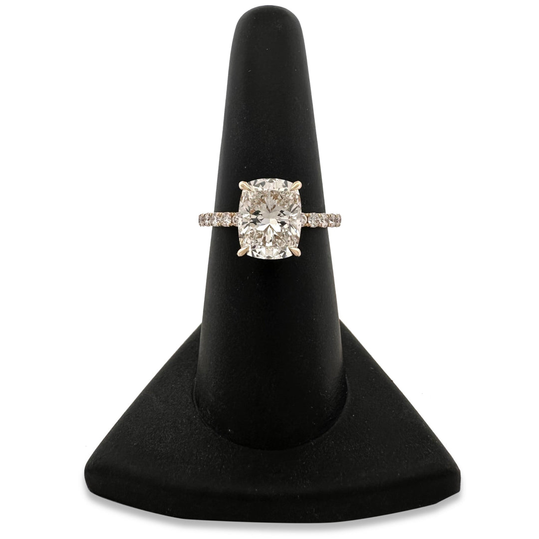 IGI Graded 4.03ct Cushion Cut with Hidden Halo Lab-Grown Diamond Engagement Ring in 14k Yellow Gold