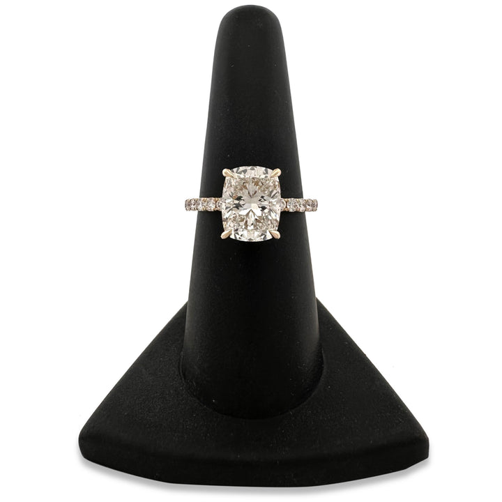 IGI Graded 4.03ct Cushion Cut with Hidden Halo Lab-Grown Diamond Engagement Ring in 14k Yellow Gold