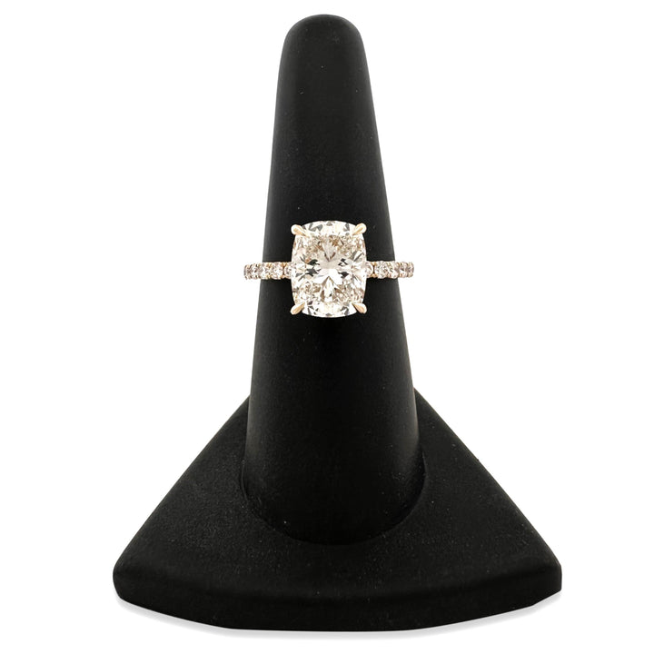 IGI Graded 4.03ct Cushion Cut with Hidden Halo Lab-Grown Diamond Engagement Ring in 14k Yellow Gold