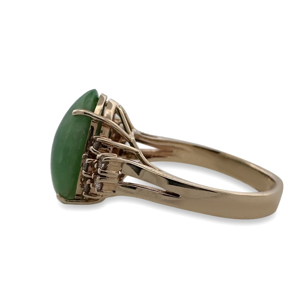 Oval Jadeite & Round Brilliant Natural Diamond Cocktail Ring in 14k Yellow Gold