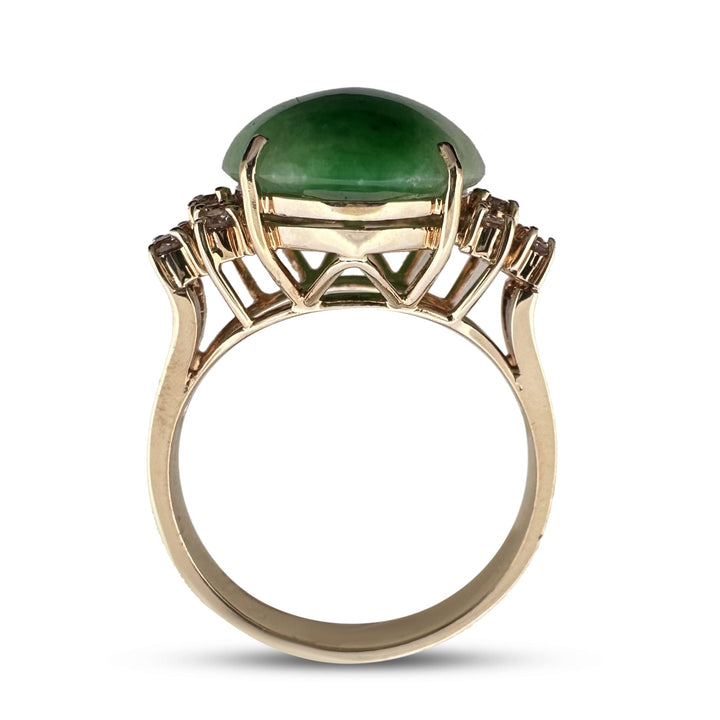 Oval Jadeite & Round Brilliant Natural Diamond Cocktail Ring in 14k Yellow Gold