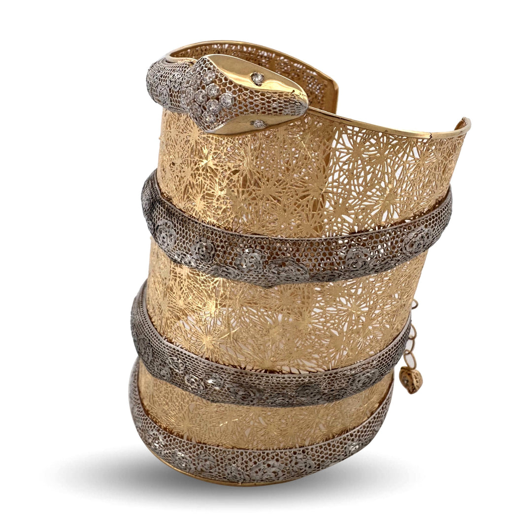Coiled Snake Cuff Bracelet in 18k Two-Tone Gold