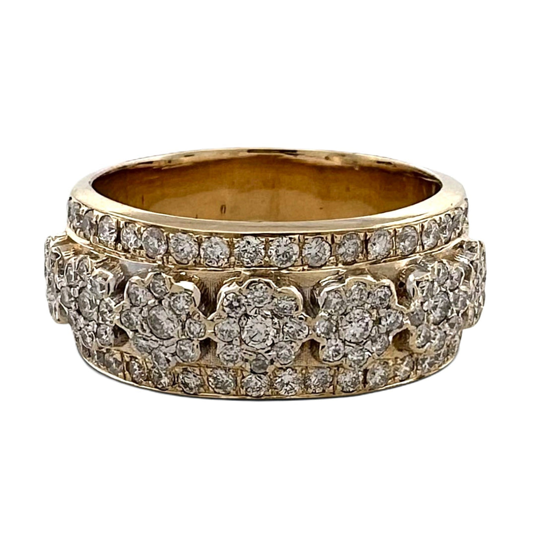 1ctw Round Brilliant Natural Diamond Floral Clusters Cocktail Ring in 18k Yellow Gold