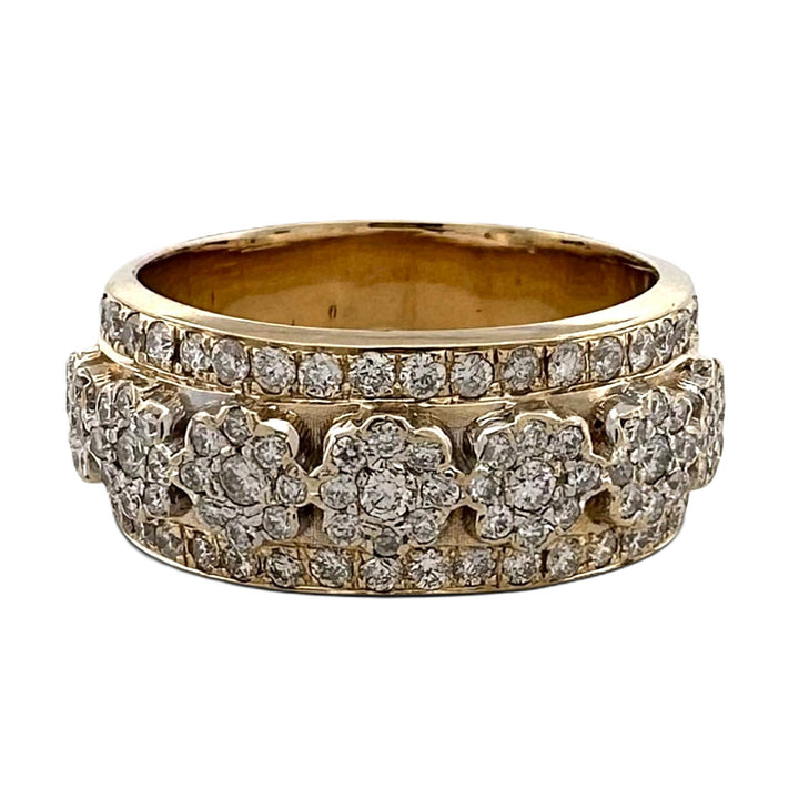 1ctw Round Brilliant Natural Diamond Floral Clusters Cocktail Ring in 18k Yellow Gold