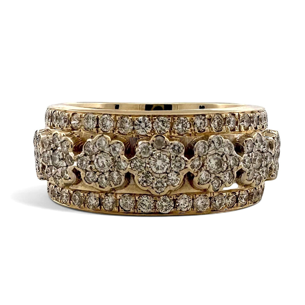 1ctw Round Brilliant Natural Diamond Floral Clusters Cocktail Ring in 18k Yellow Gold
