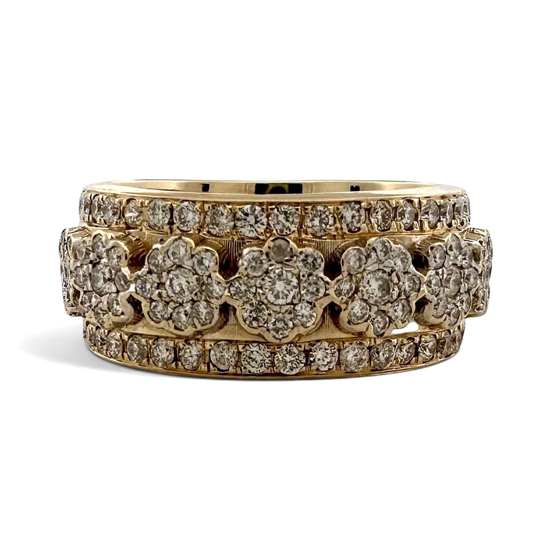 1ctw Round Brilliant Natural Diamond Floral Clusters Cocktail Ring in 18k Yellow Gold