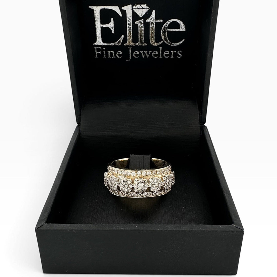 1ctw Round Brilliant Natural Diamond Floral Clusters Cocktail Ring in 18k Yellow Gold