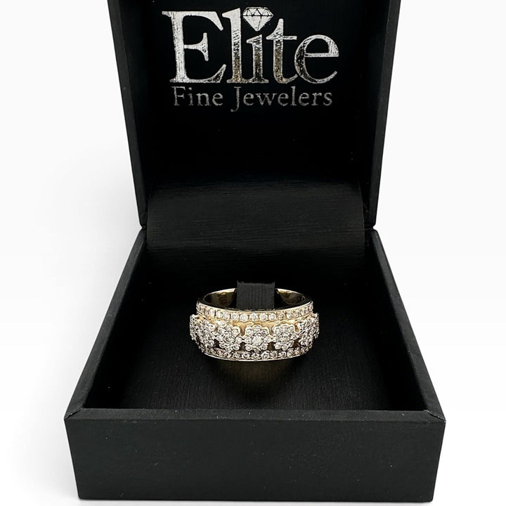 1ctw Round Brilliant Natural Diamond Floral Clusters Cocktail Ring in 18k Yellow Gold