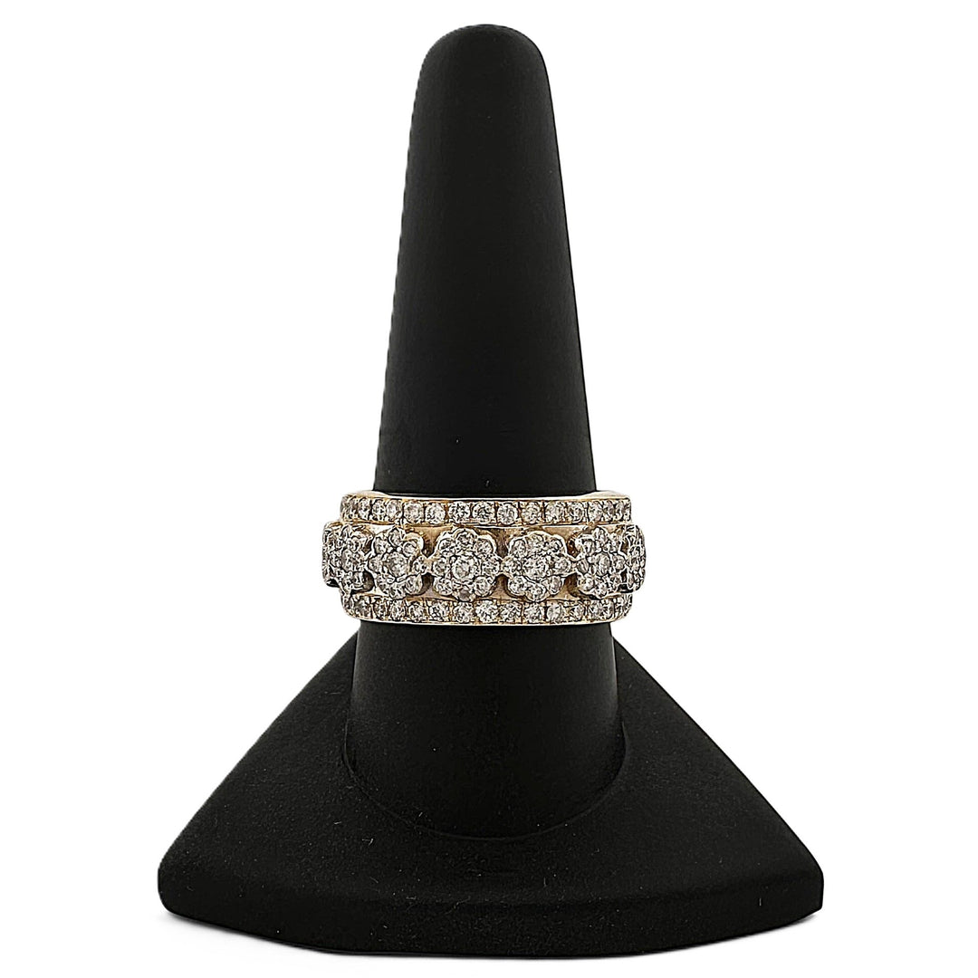 1ctw Round Brilliant Natural Diamond Floral Clusters Cocktail Ring in 18k Yellow Gold