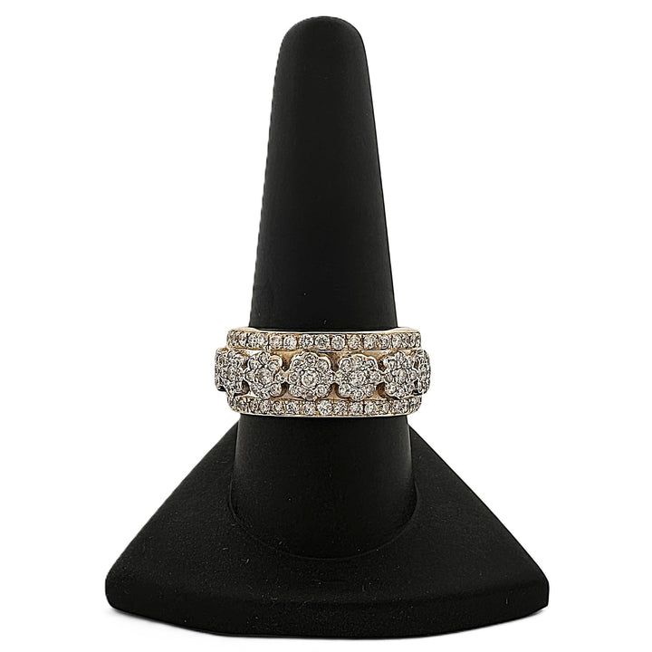 1ctw Round Brilliant Natural Diamond Floral Clusters Cocktail Ring in 18k Yellow Gold