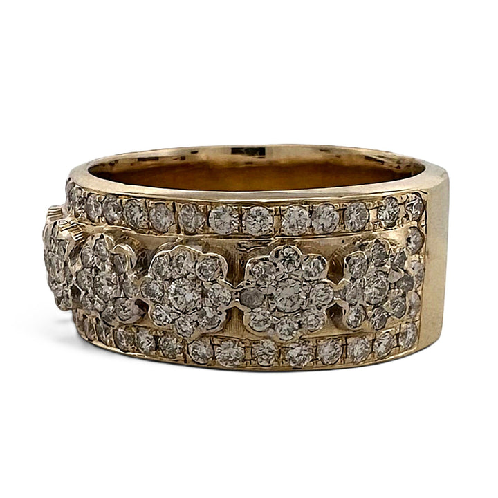 1ctw Round Brilliant Natural Diamond Floral Clusters Cocktail Ring in 18k Yellow Gold