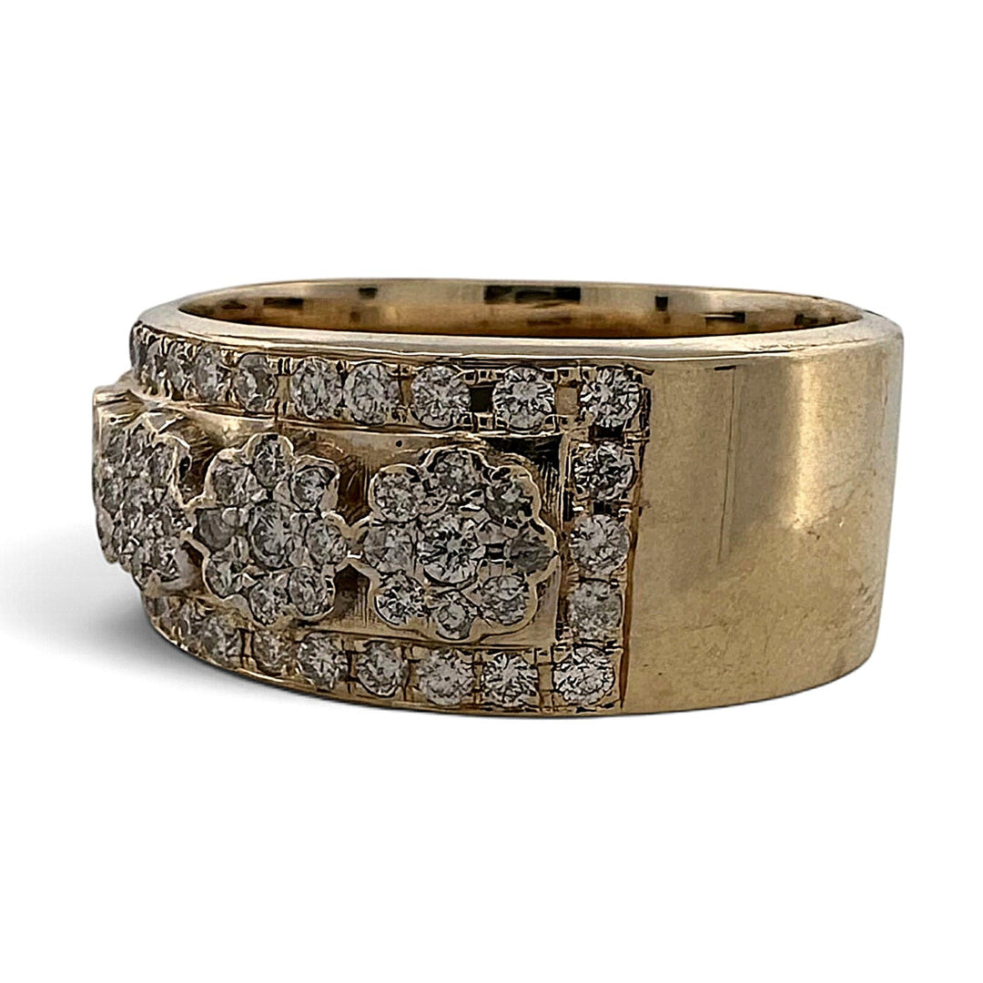 1ctw Round Brilliant Natural Diamond Floral Clusters Cocktail Ring in 18k Yellow Gold