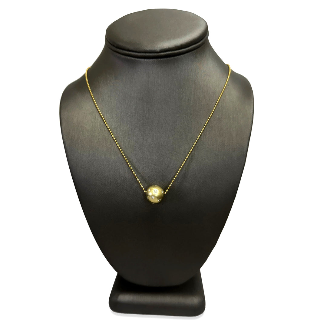 Colorless Sapphire Studded Ball Pendant Necklace in 14k Yellow Gold