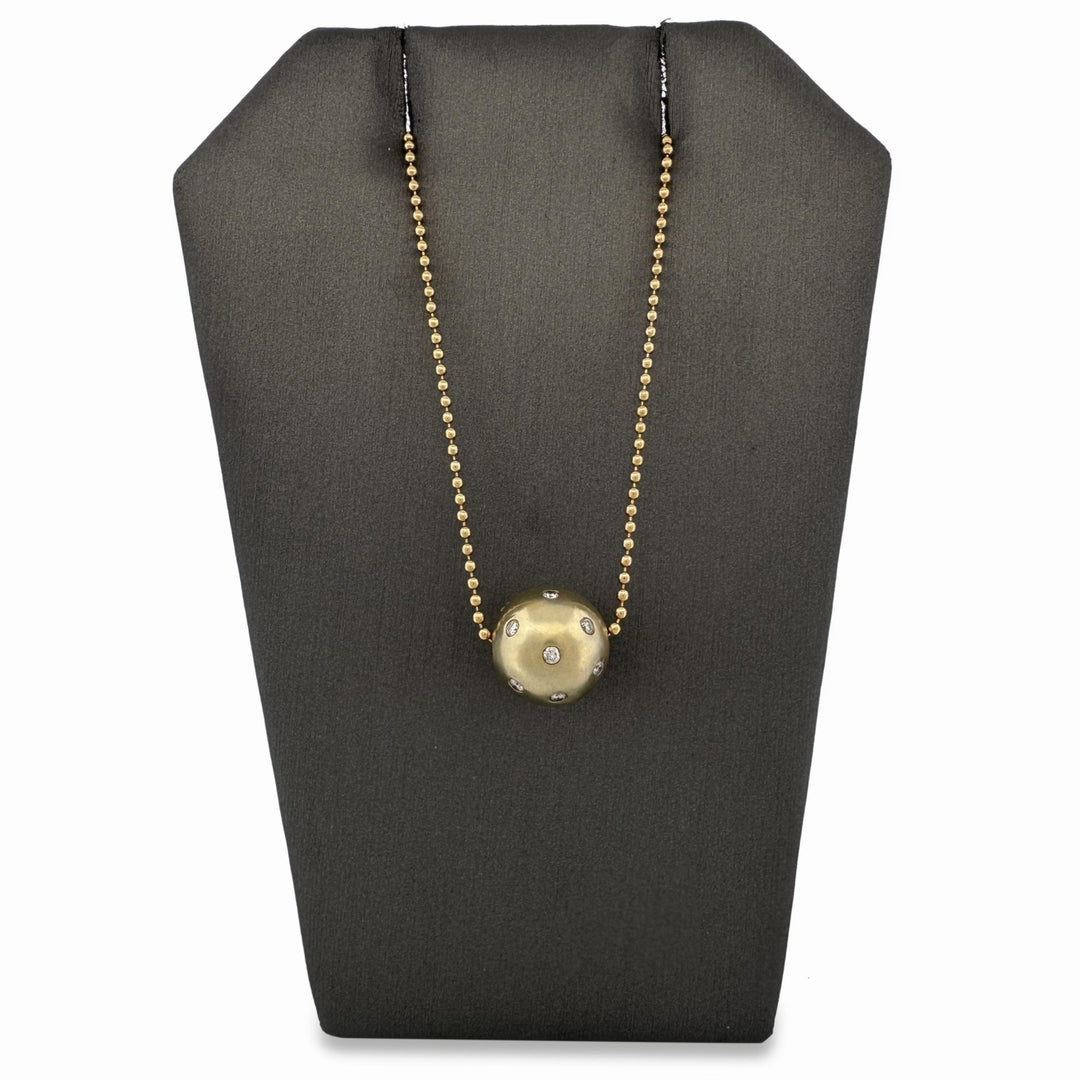 Colorless Sapphire Studded Ball Pendant Necklace in 14k Yellow Gold