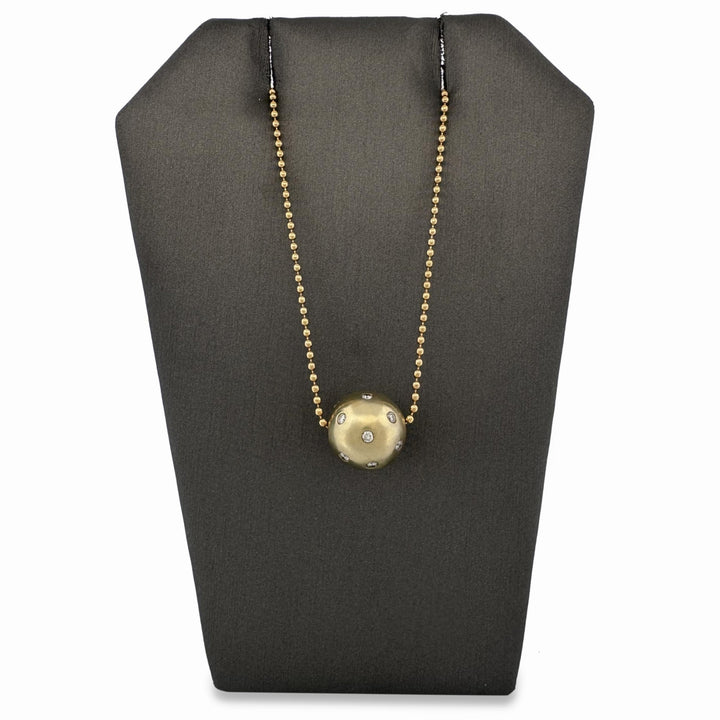 Colorless Sapphire Studded Ball Pendant Necklace in 14k Yellow Gold