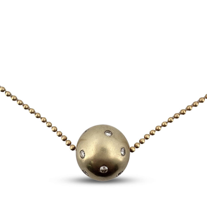 Colorless Sapphire Studded Ball Pendant Necklace in 14k Yellow Gold