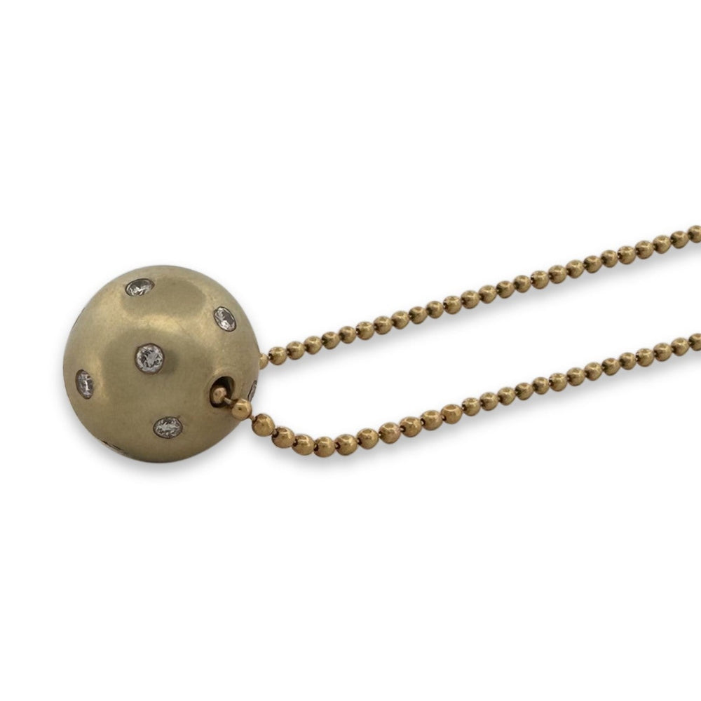 Colorless Sapphire Studded Ball Pendant Necklace in 14k Yellow Gold