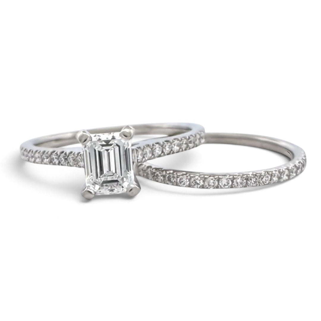 GIA Graded 0.79ct Emerald Center & Round Brilliant Natural Diamond Wedding Set in Platinum
