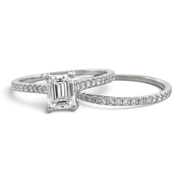 GIA Graded 0.79ct Emerald Center & Round Brilliant Natural Diamond Wedding Set in Platinum