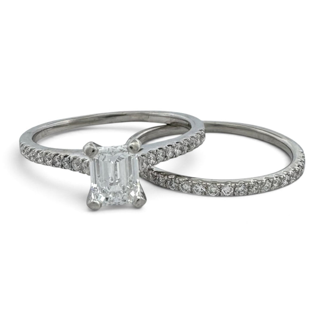 GIA Graded 0.79ct Emerald Center & Round Brilliant Natural Diamond Wedding Set in Platinum