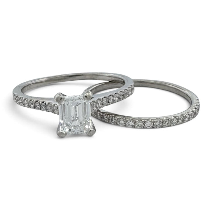 GIA Graded 0.79ct Emerald Center & Round Brilliant Natural Diamond Wedding Set in Platinum
