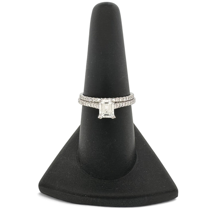 GIA Graded 0.79ct Emerald Center & Round Brilliant Natural Diamond Wedding Set in Platinum