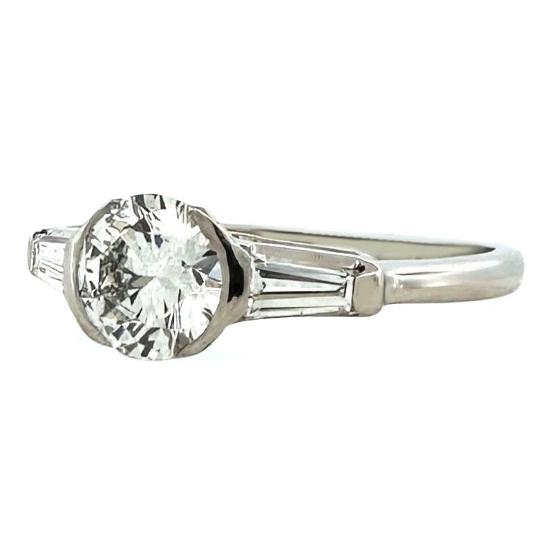 IGI Graded 1.00 Round Brilliant Lab-Grown Diamond & Tapered Baguette 3-Stone Engagement Ring in Platinum