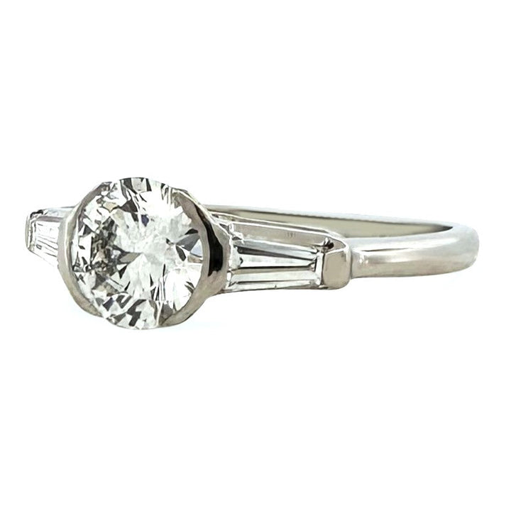 IGI Graded 1.00 Round Brilliant Lab-Grown Diamond & Tapered Baguette 3-Stone Engagement Ring in Platinum