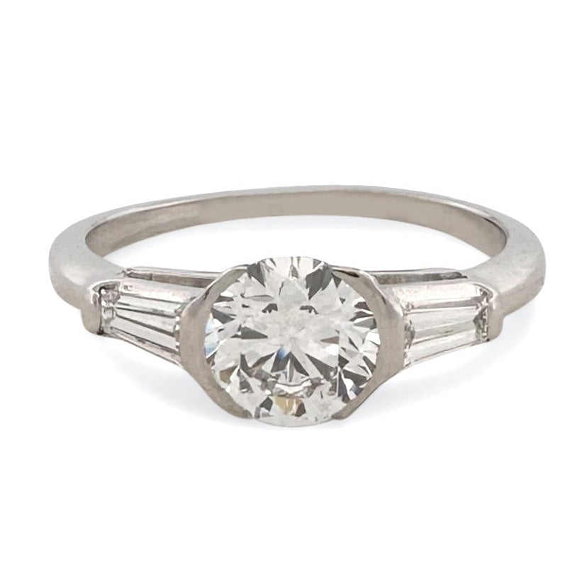 IGI Graded 1.00 Round Brilliant Lab-Grown Diamond & Tapered Baguette 3-Stone Engagement Ring in Platinum