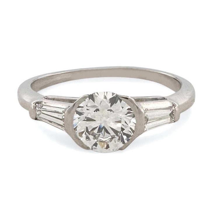 IGI Graded 1.00 Round Brilliant Lab-Grown Diamond & Tapered Baguette 3-Stone Engagement Ring in Platinum