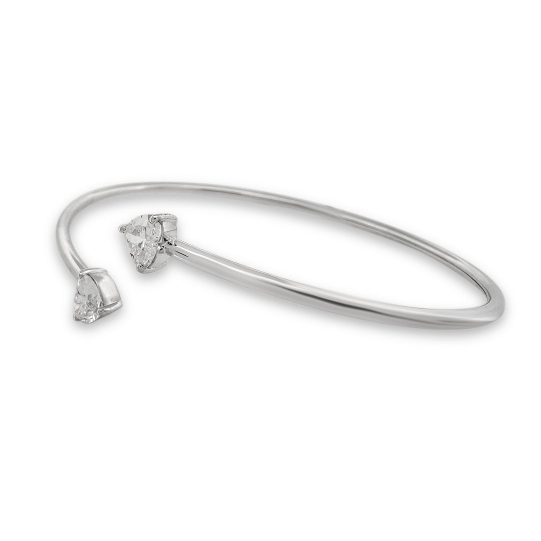 1.09ctw Double Heart Lab-Grown Diamond Bangle Bracelet in 14k White Gold