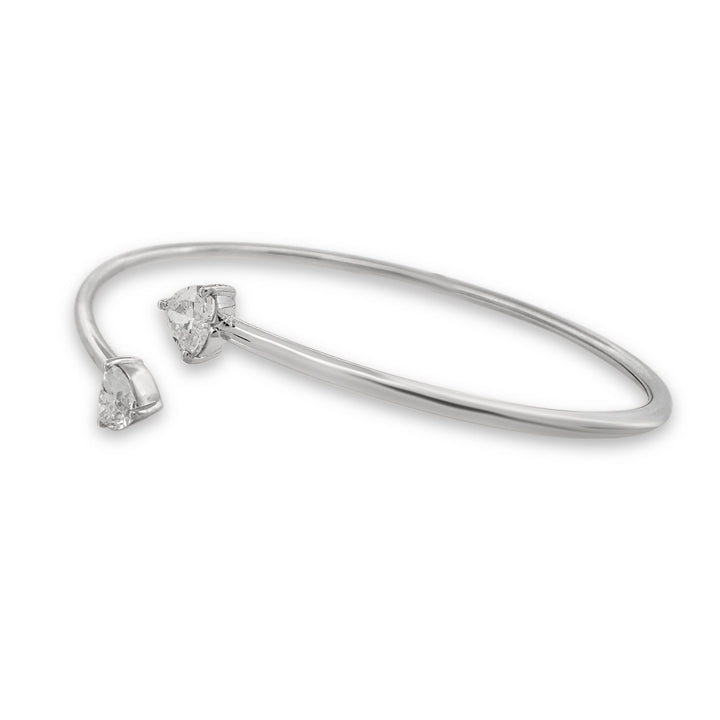 1.09ctw Double Heart Lab-Grown Diamond Bangle Bracelet in 14k White Gold