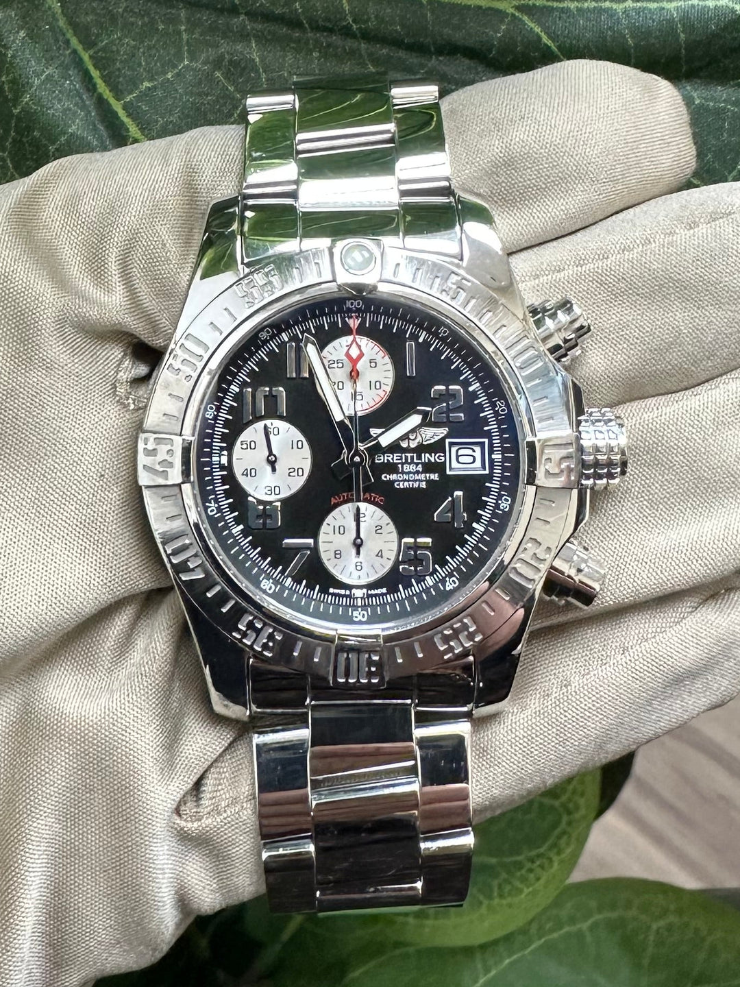 2013 Breitling Avenger II 43mm Chronograph Stainless Steel Bracelet Watch with Box & Papers