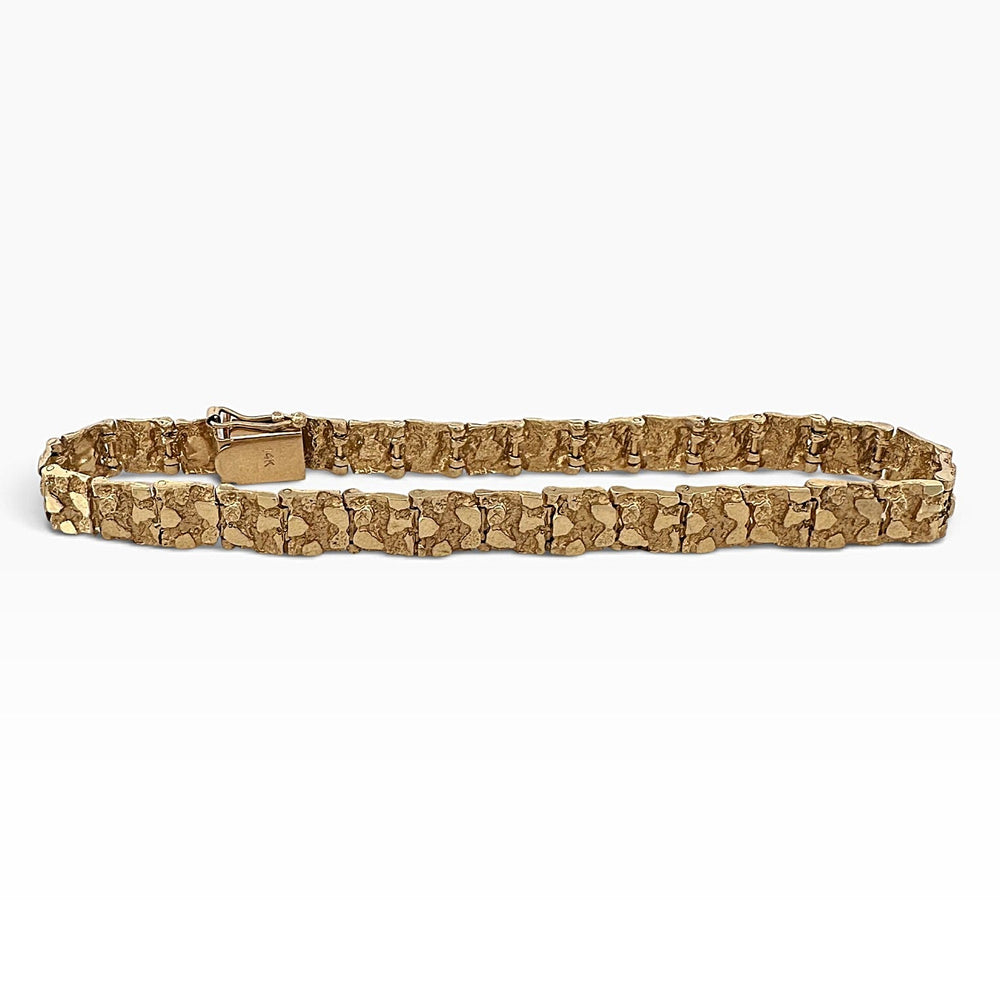 Nugget Texture Bracelet in Solid 14k Yellow Gold
