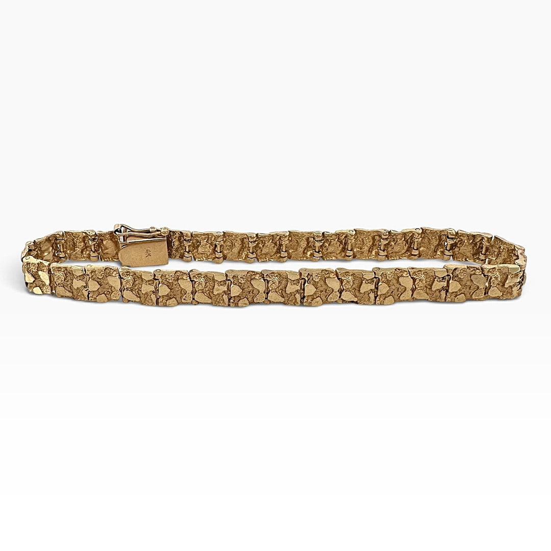 Nugget Texture Bracelet in Solid 14k Yellow Gold