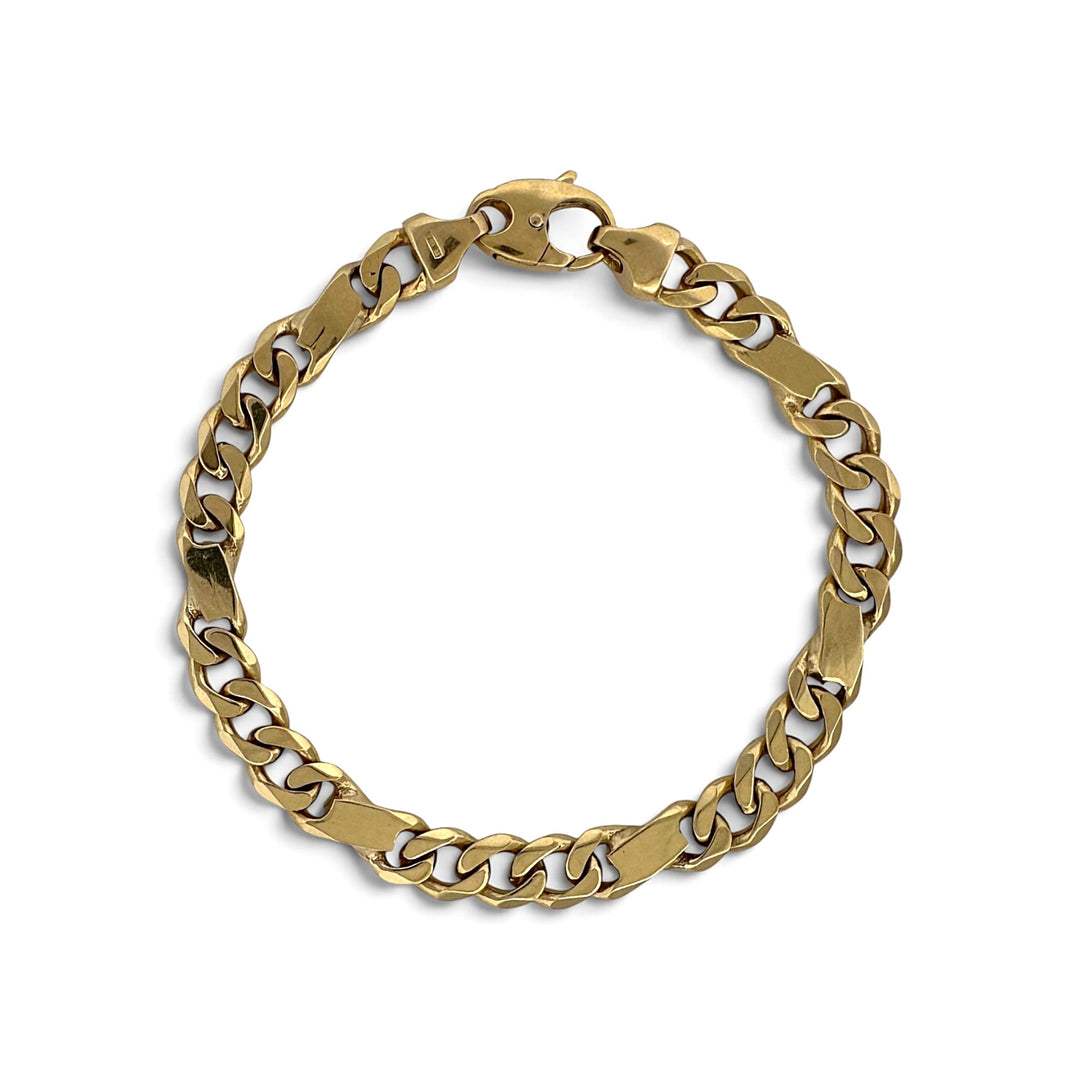 8 Inch Unique Figaro Link Bracelet in 14k Yellow Gold