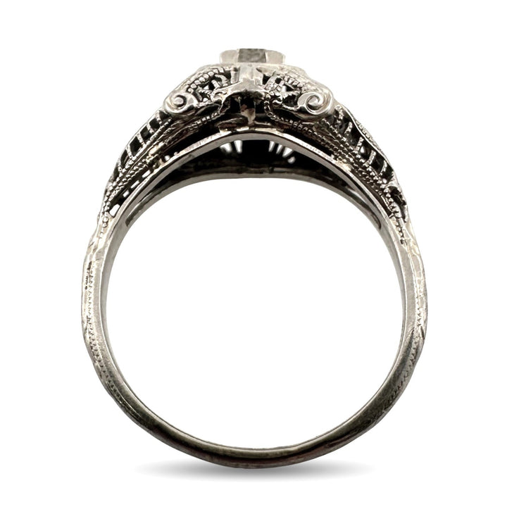 Art Deco 0.30ct Old European Cut Natural Diamond Solitaire Engagement Ring in 18k White Gold